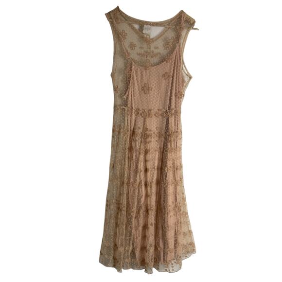 Sundance Nude Embroidered Chiffon Mesh Swiss Dot Slip Midi Dress Size Medium - Picture 10 of 11